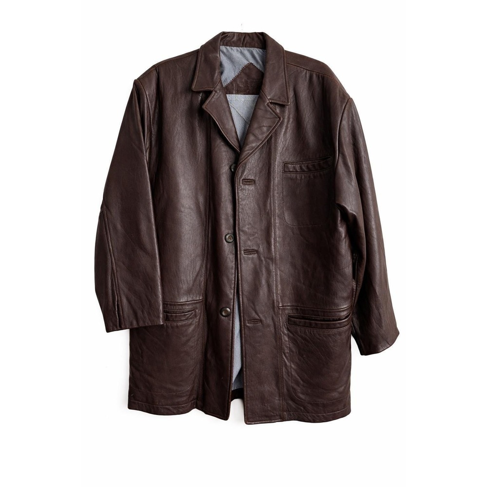 Vintage 90s Distressed Mens Chocolate Brown Lambskin Car Coat‎ Minimalist Jacket